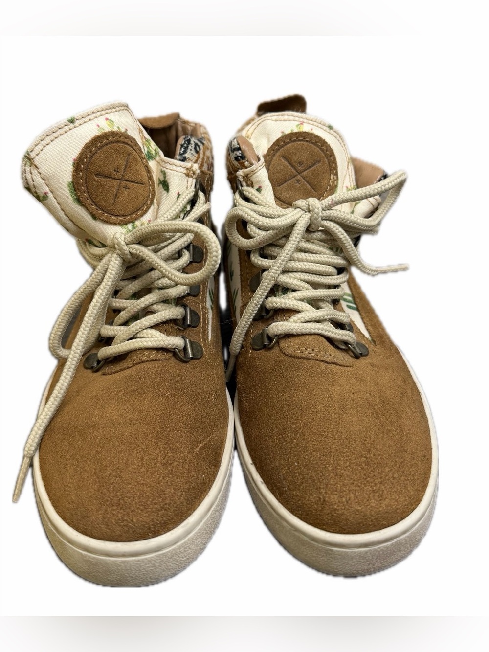inkkas Tan Leather-Trim High-Top with Patterned Fabric